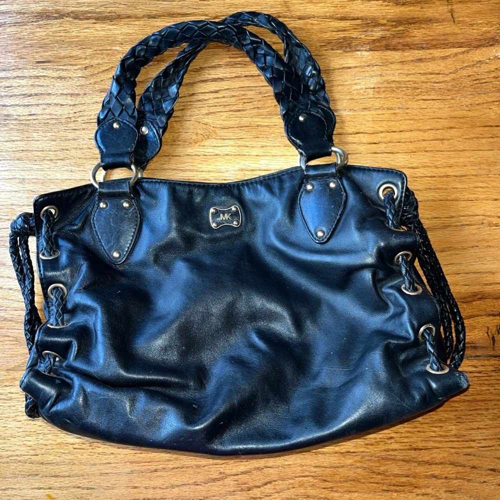 Michael Kors black leather handbag with braided straps